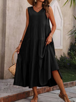 Tiered V-Neck Sleeveless Dress - Ladyez