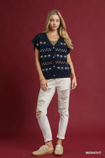 Umgee Button-Down Knit Vest with Floral Pattern