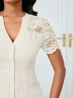 Lace Sleeve Button Up Shirt