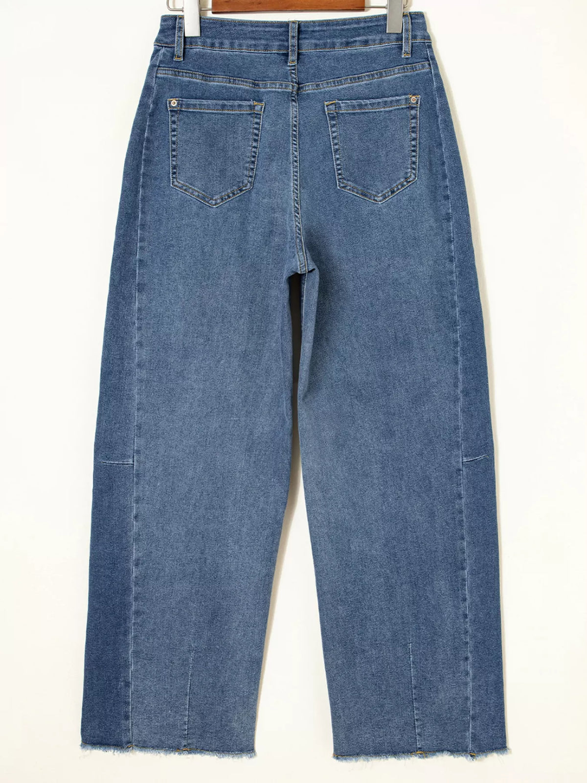 Stitched Raw Hem Wide Leg Loose Jeans