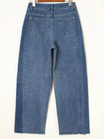 Stitched Raw Hem Wide Leg Loose Jeans