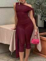 Asymmetrical One-Shoulder Top and Capris Set