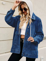 Oversized Button Up Denim Jacket with Hood