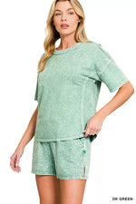 Zenana Halo Snow Washed Short Sleeve Tee and Shorts Set