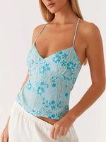Floral Lace Up Back V-Neck Cami