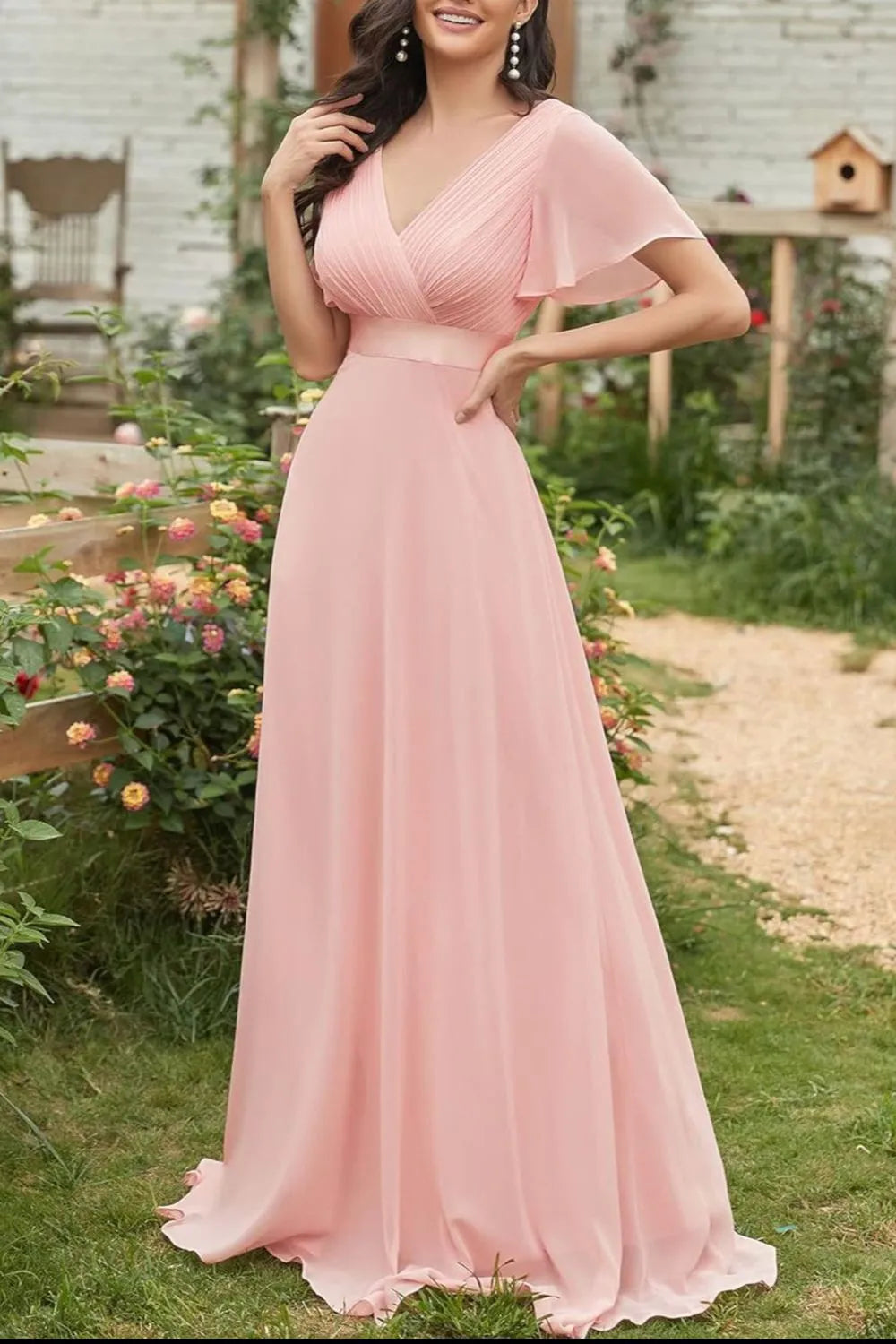 Surplice Flutter Sleeve Maxi Dress - Ladyez