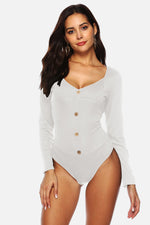Button Detail Bodysuit - Ladyez