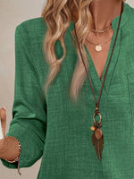 Notched Roll-Tab Sleeves Blouse - Ladyez