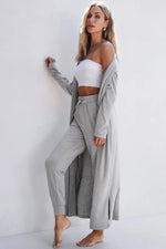 Open Front Long Sleeve Cardigan and Pants Lounge Set - Ladyez