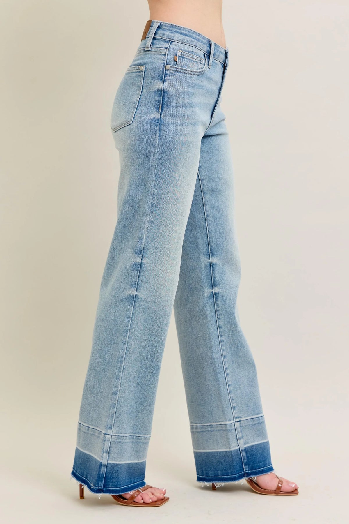 Judy Blue Full Size Mr Release Hem Wide Leg Jeans Plus Size - Ladyez