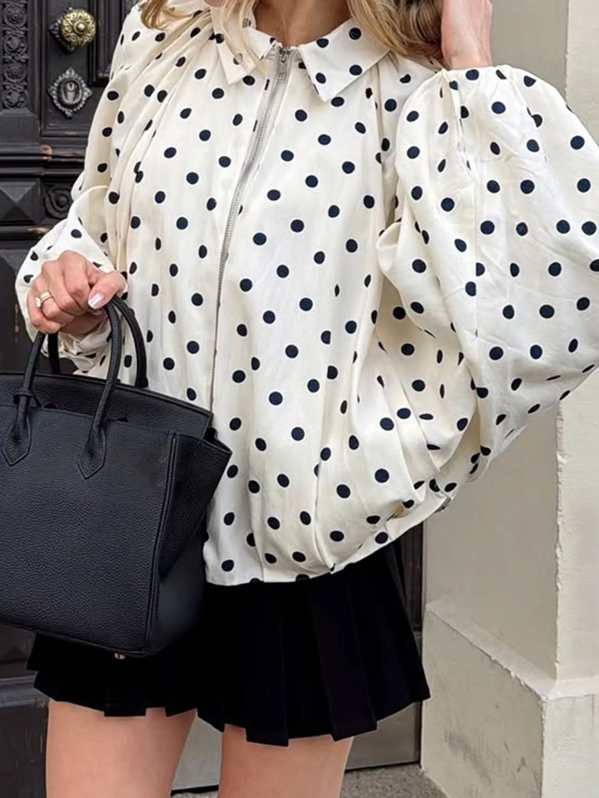 Polka Dot Zip-Up Jacket