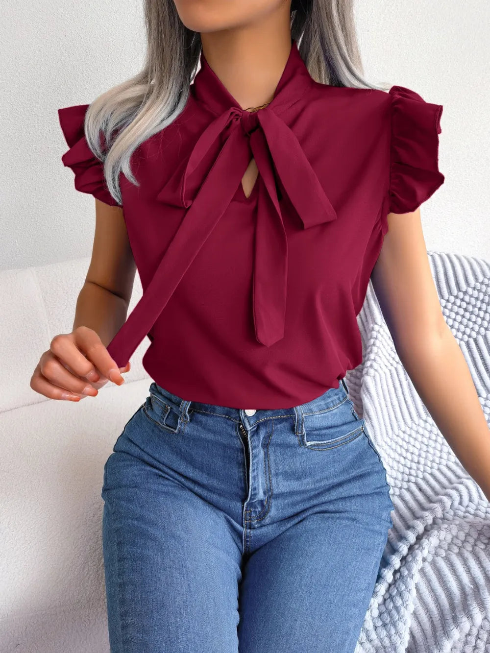 TieNeck Cap Sleeve Blouse