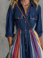 Multi-Color Striped Maxi Shirt Dress