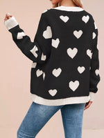 Heart Pattern Button-Up Knit Cardigan