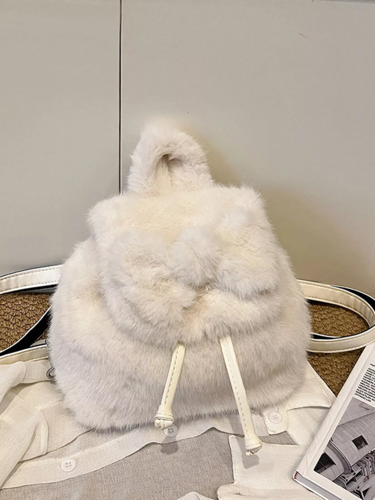 Fuzzy Plush Drawstring Backpack Bag