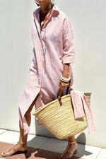 Tied Button Up Three-Quarter Sleeve Dress