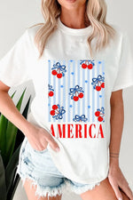 Bow Cherry AMERICA Graphic Crewneck Patriotic T Shirt