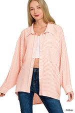 Zenana Woven Stripe Button Down Shirt