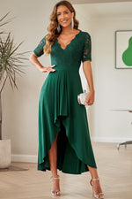 Lace Cutout V-Neck Short Sleeve Dress - Ladyez