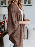 Full Size Open Front Waffle Knit Cardigan Plus Size