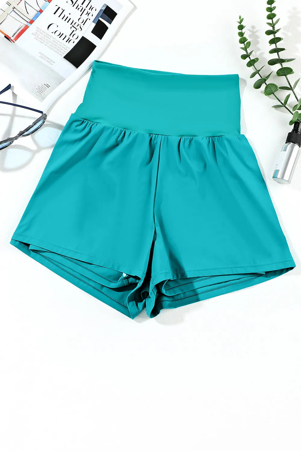Pocketed High Waist Swim Shorts - Ladyez