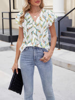 Floral Print V-Neck Cap Sleeve Casual Summer Blouse
