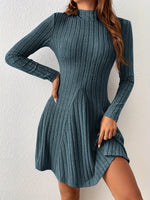 Ribbed Knit Mock Neck Long Sleeve Dress