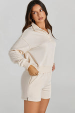 Half Button Sweatshirt and Shorts Active Set - Ladyez