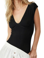 Perfee V-Neck Cap Sleeve Bodysuit - Ladyez
