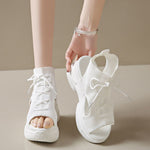 Cutout Mesh Wedge Sandals