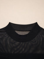 Sheer Mesh Patchwork Cap Sleeve T Shirt