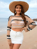 Openwork Boat Neck Dropped Shoulder Cover-Up - Ladyez