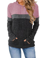 Full Size Color Block Ribbed Knit Hoodie Plus Size