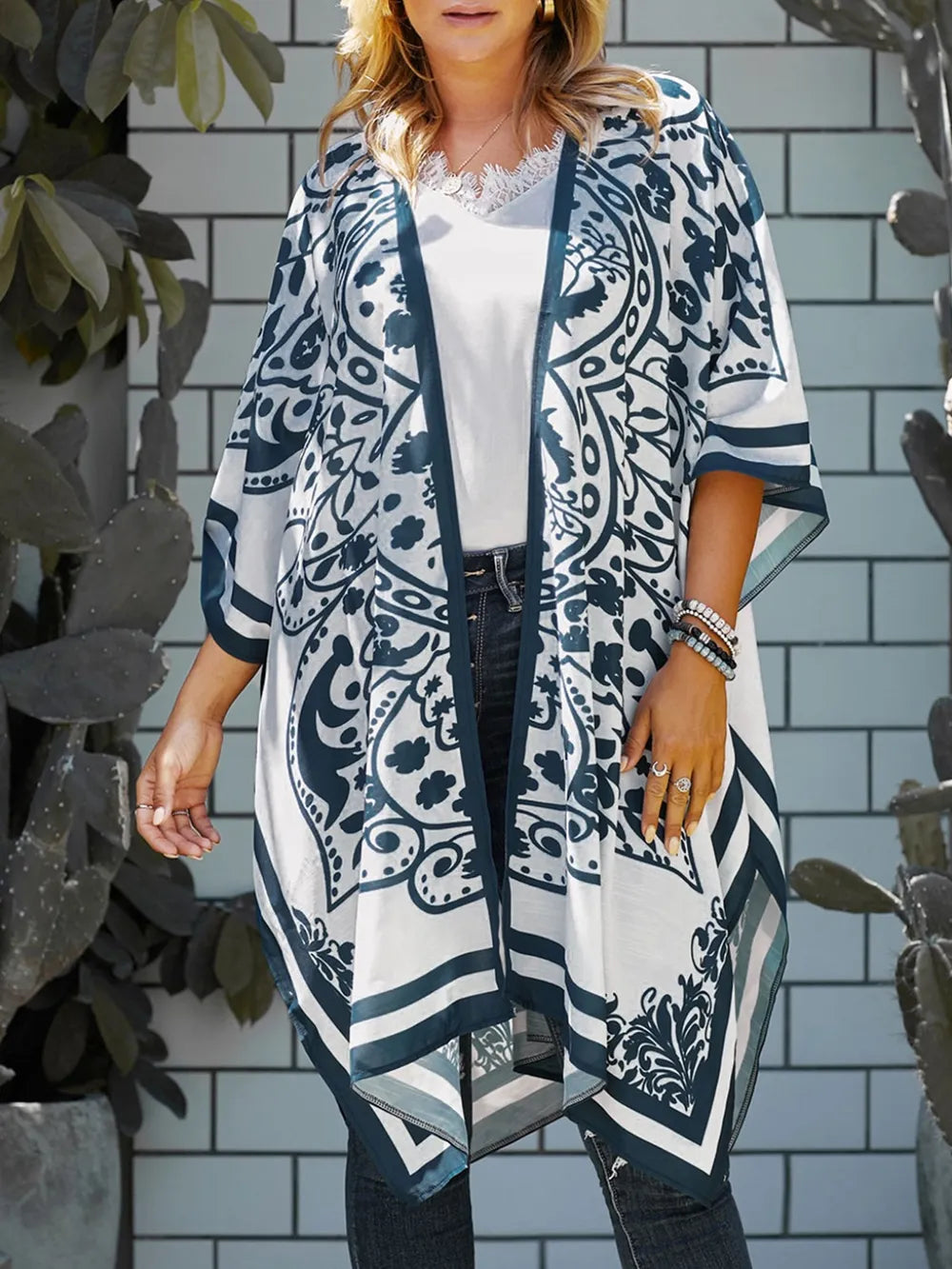 Printed Open Front Cover-Up - Ladyez