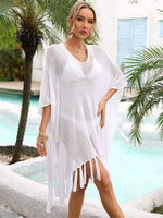Angel Wings Fringe Trim Dolman Sleeve Openwork Cover-Up - Ladyez
