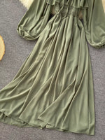 Ruffle Square Neck Balloon Sleeve A-Line Dress