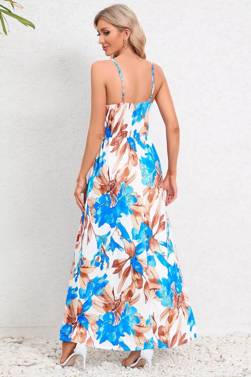 Printed Surplice Maxi Cami Dress - Ladyez
