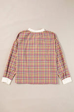Mulit-Color Plaid Round Neck Long Sleeve Blouse