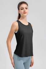 Wide Strap Round Neck Active Tank - Ladyez