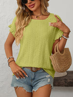 Mandy Eyelet Round Neck Short Sleeve Top - Ladyez