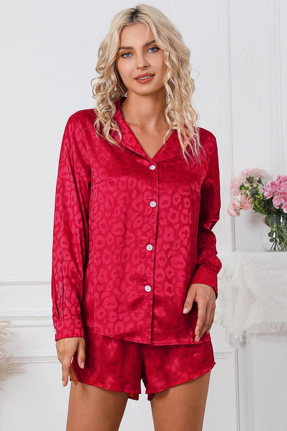 Long Sleeve Shirt and Shorts Lounge Set - Ladyez