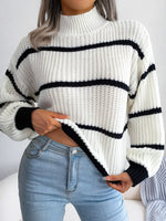 Full Size Striped Mock Neck Knit Sweater Plus Size