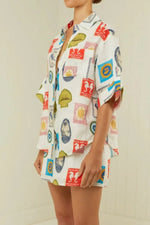 Printed Button Up Shirt and Skirt Set