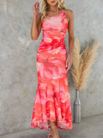 Floral Print One-Shoulder Ruched Maxi Dress