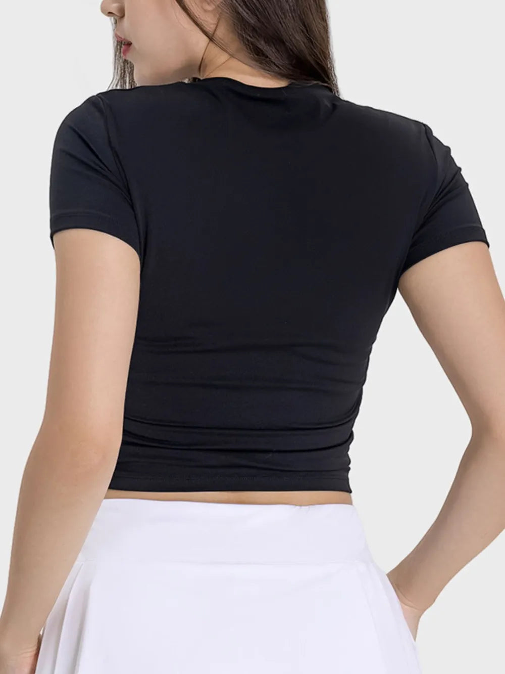 Millennia Ruched Round Neck Short Sleeve Active T-Shirt - Ladyez