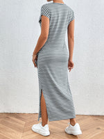 Honey Tied Striped Round Neck Short Sleeve Tee Dress - Ladyez