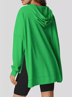 Oversized Drawstring Side Slit Hoodie