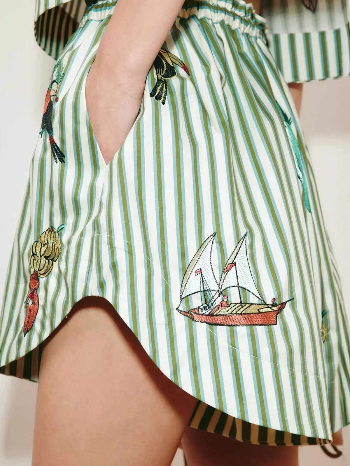 Printed Striped Shirt and Shorts Set