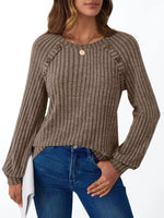 Ribbed Knit Decor Button Long Sleeve T-Shirt