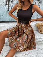 Printed A-Line Tank Dress with Lace Waist Detail
